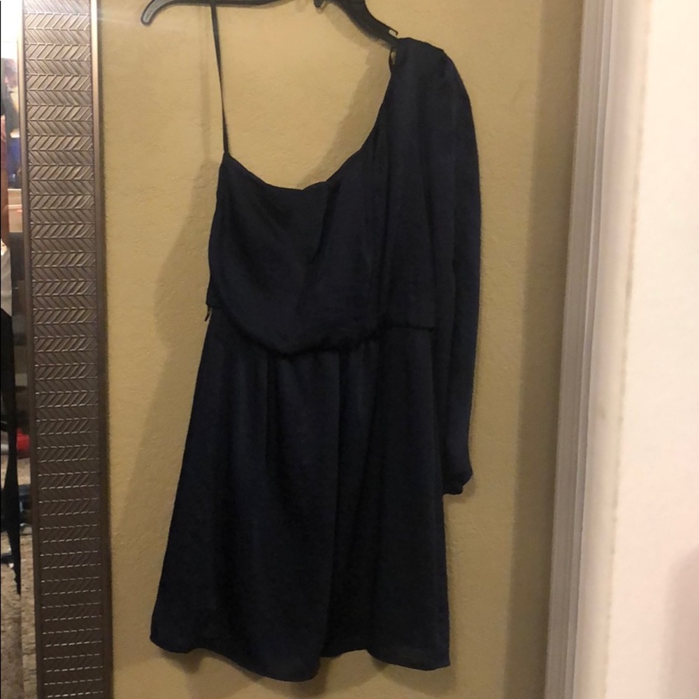Dark Blue One Shoulder Knee Length cocktail Dress